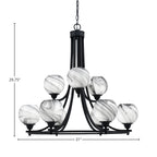 Paramount Nine Light Chandelier in Matte Black with 5.75" Onyx Swirl Shade