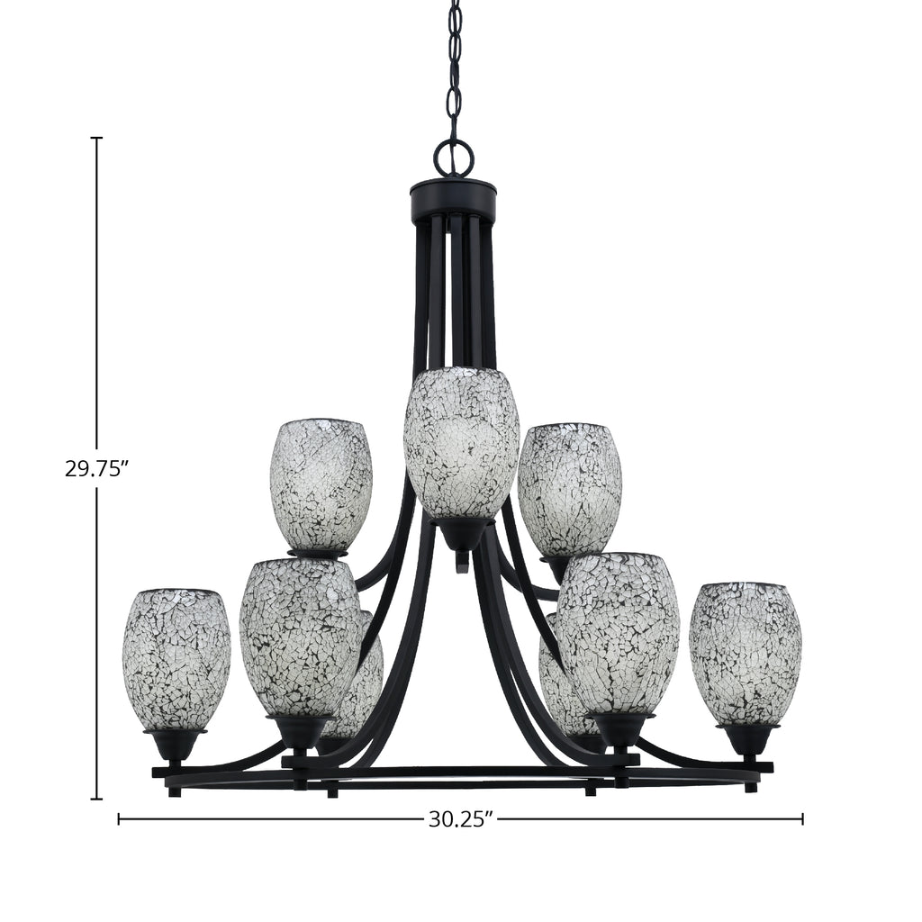 Paramount Nine Light Chandelier in Matte Black with 5" Black Fusion Shade