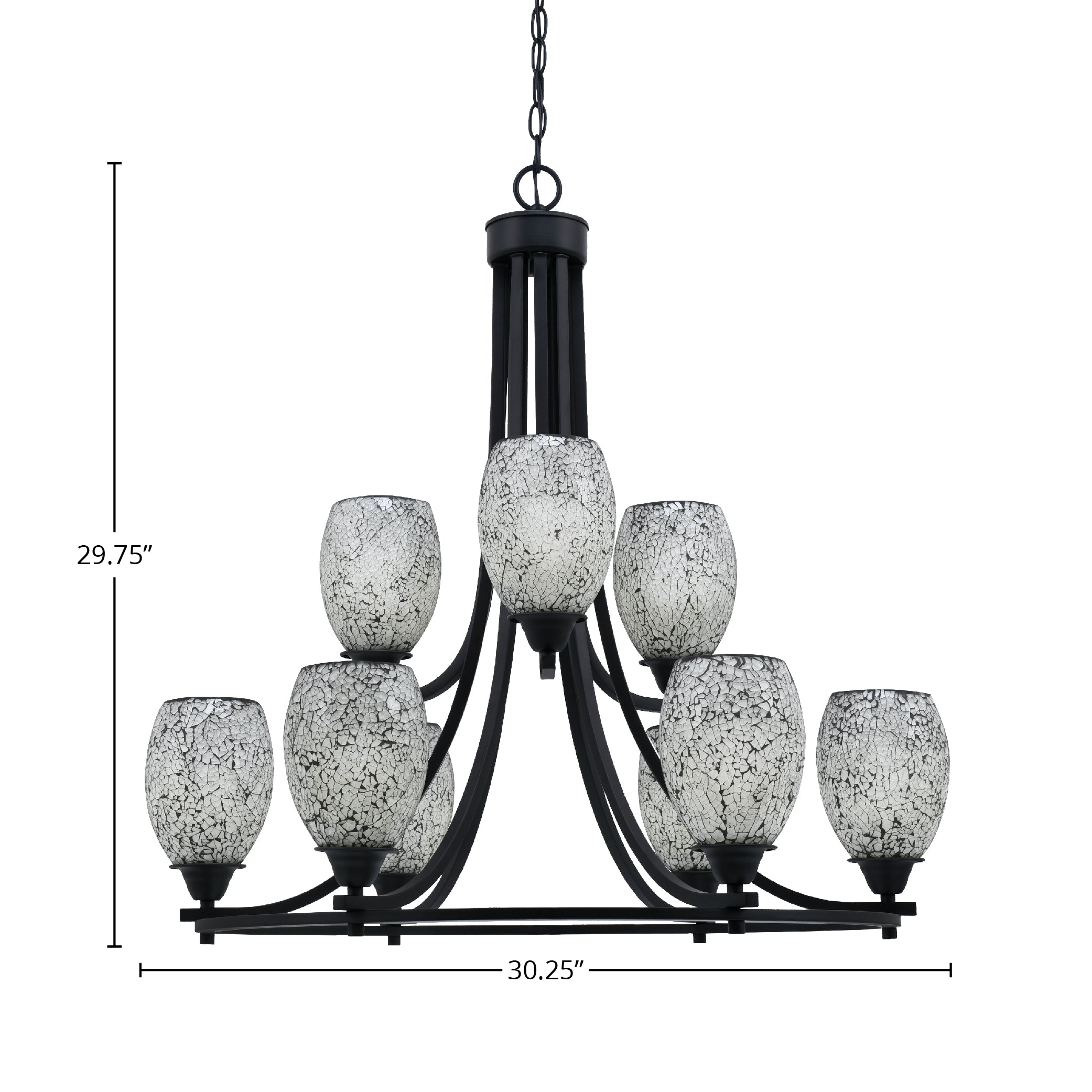 Paramount Nine Light Chandelier in Matte Black with 5" Black Fusion Shade