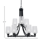 Paramount Nine Light Chandelier in Matte Black with 5" Clear Textured Shade