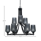 Paramount Nine Light Chandelier in Matte Black with 5" Smoke Textured Shade