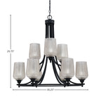 Paramount Nine Light Chandelier in Matte Black with 5" Silver Textured Shade
