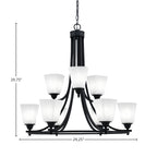 Paramount Nine Light Chandelier in Matte Black with 4.5" Square White Muslin Shade