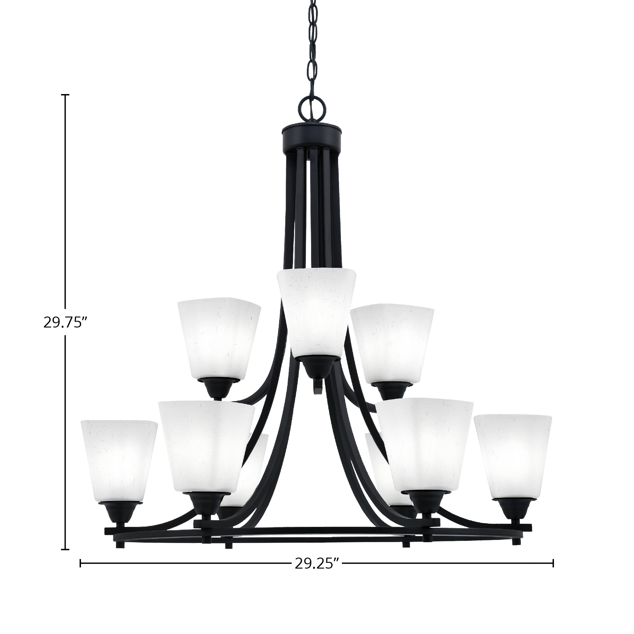 Paramount Nine Light Chandelier in Matte Black with 4.5" Square White Muslin Shade