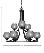 Paramount Nine Light Chandelier in Matte Black with Smoke Textured Shade