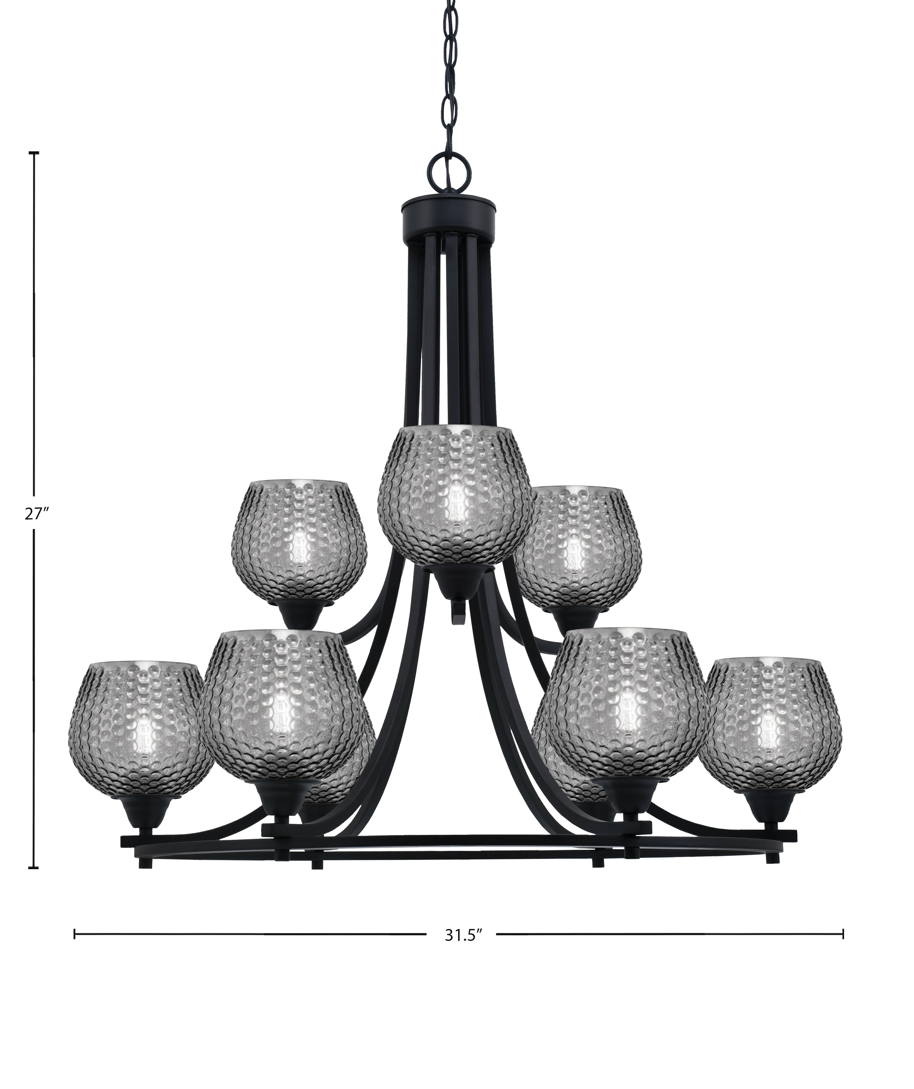 Paramount Nine Light Chandelier in Matte Black with Smoke Textured Shade