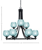 Paramount Nine Light Chandelier in Matte Black with Turquoise Textured Shade