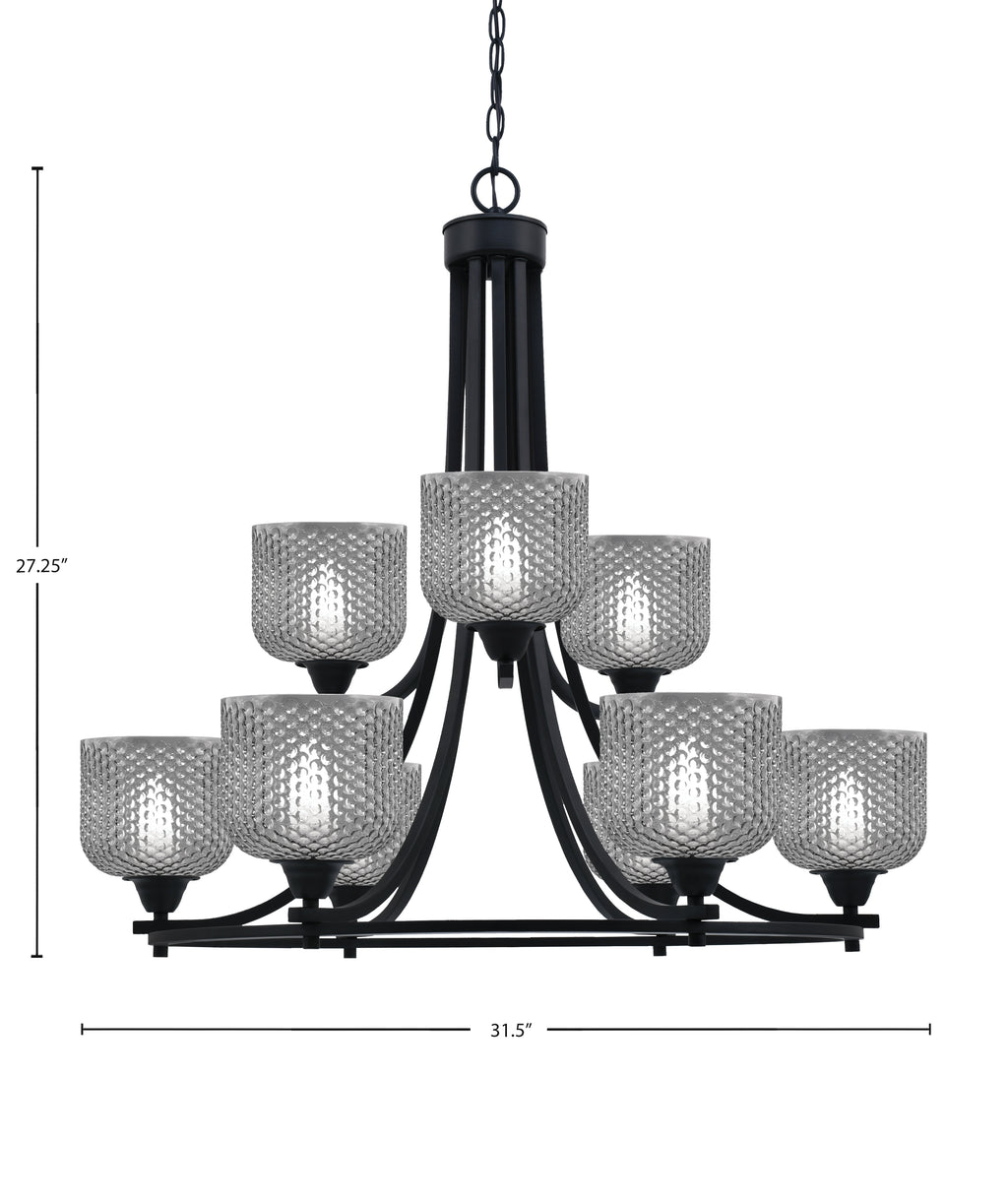 Paramount Nine Light Chandelier in Matte Black with Smoke Textured Shade