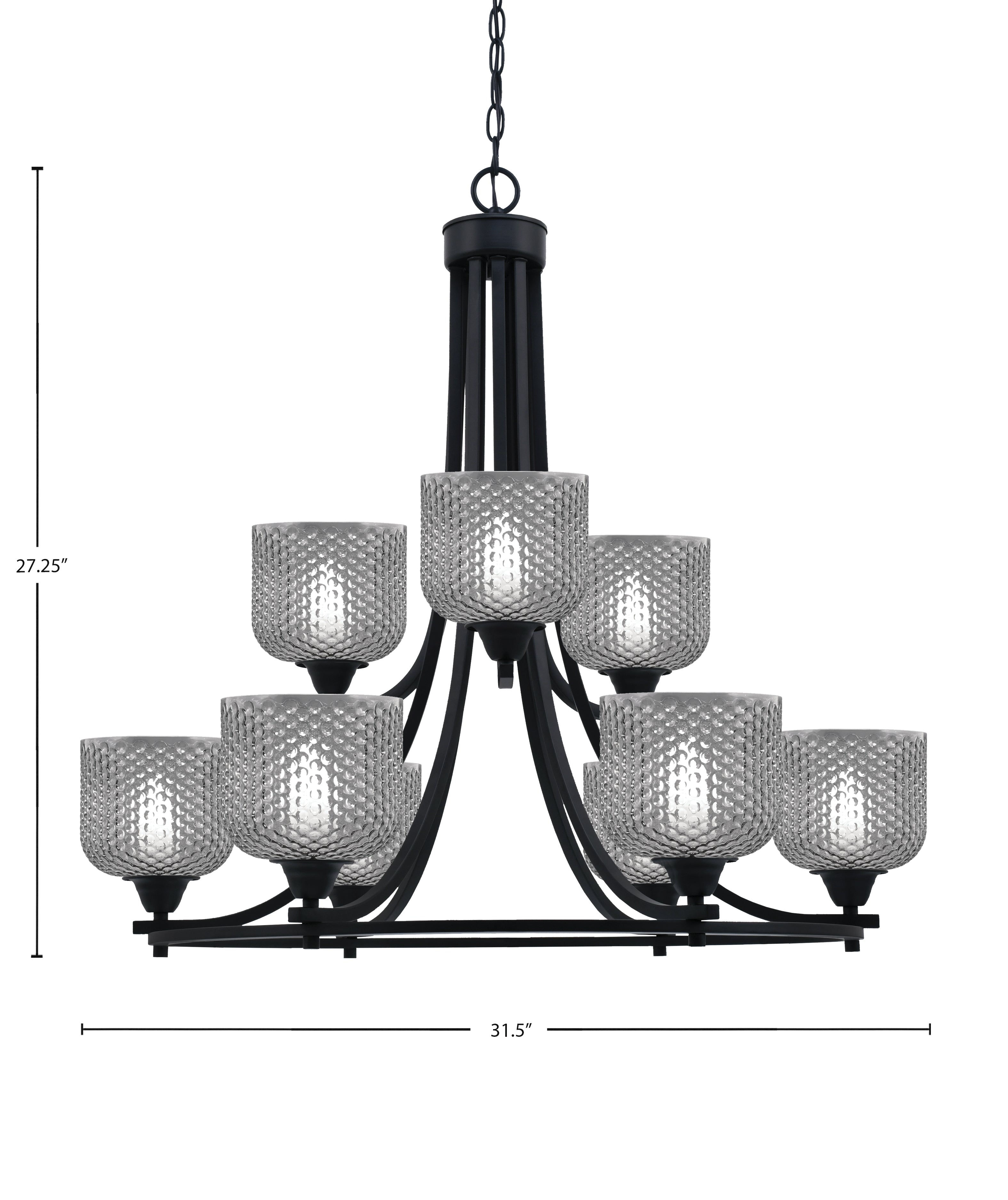 Paramount Nine Light Chandelier in Matte Black with Smoke Textured Shade