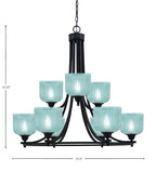Paramount Nine Light Chandelier in Matte Black with Turquoise Textured Shade