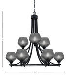 Paramount Nine Light Chandelier in Matte Black with Smoke Textured Shade