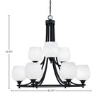 Paramount Nine Light Chandelier in Matte Black with 6" White Marble Shade