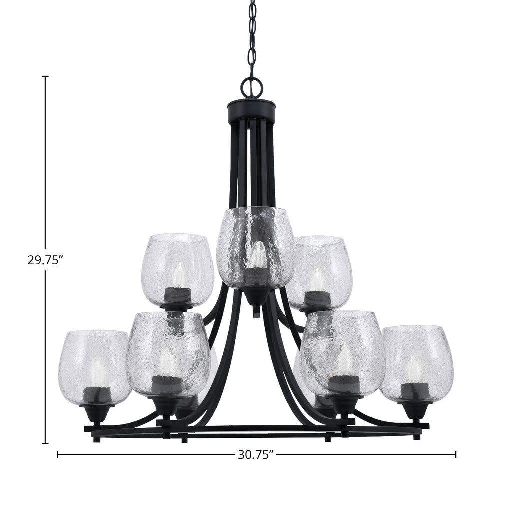 Paramount Nine Light Chandelier in Matte Black with 6" Smoke Bubble Shade