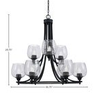 Paramount Nine Light Chandelier in Matte Black with 6" Smoke Bubble Shade