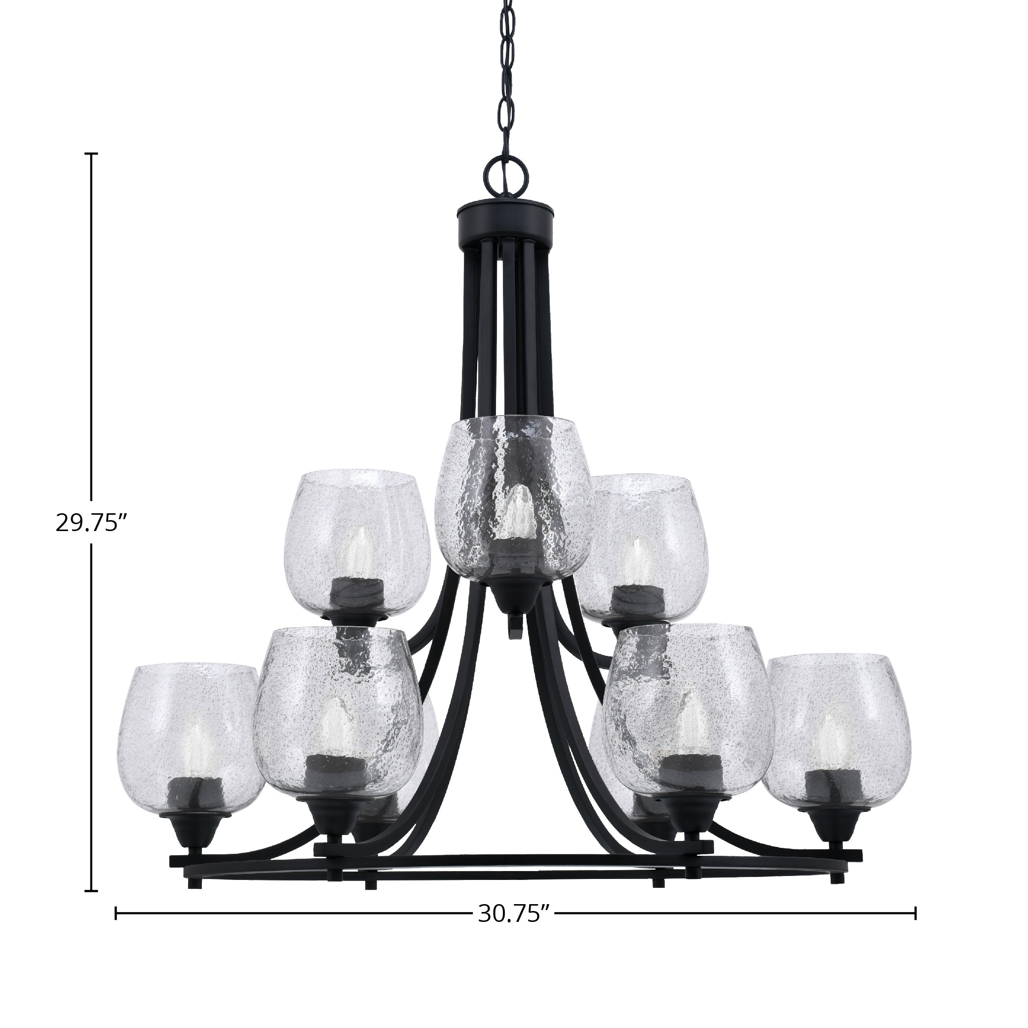 Paramount Nine Light Chandelier in Matte Black with 6" Smoke Bubble Shade