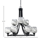 Paramount Nine Light Chandelier in Matte Black with 6" Onyx Swirl Shade