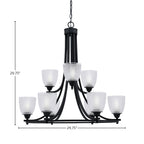 Paramount Nine Light Chandelier in Matte Black with 5" Clear Ribbed Shade