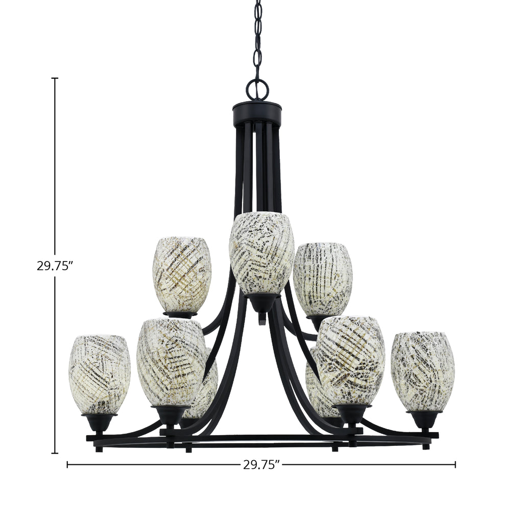 Paramount Nine Light Chandelier in Matte Black with 5" Natural Fusion Shade