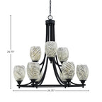 Paramount Nine Light Chandelier in Matte Black with 5" Natural Fusion Shade