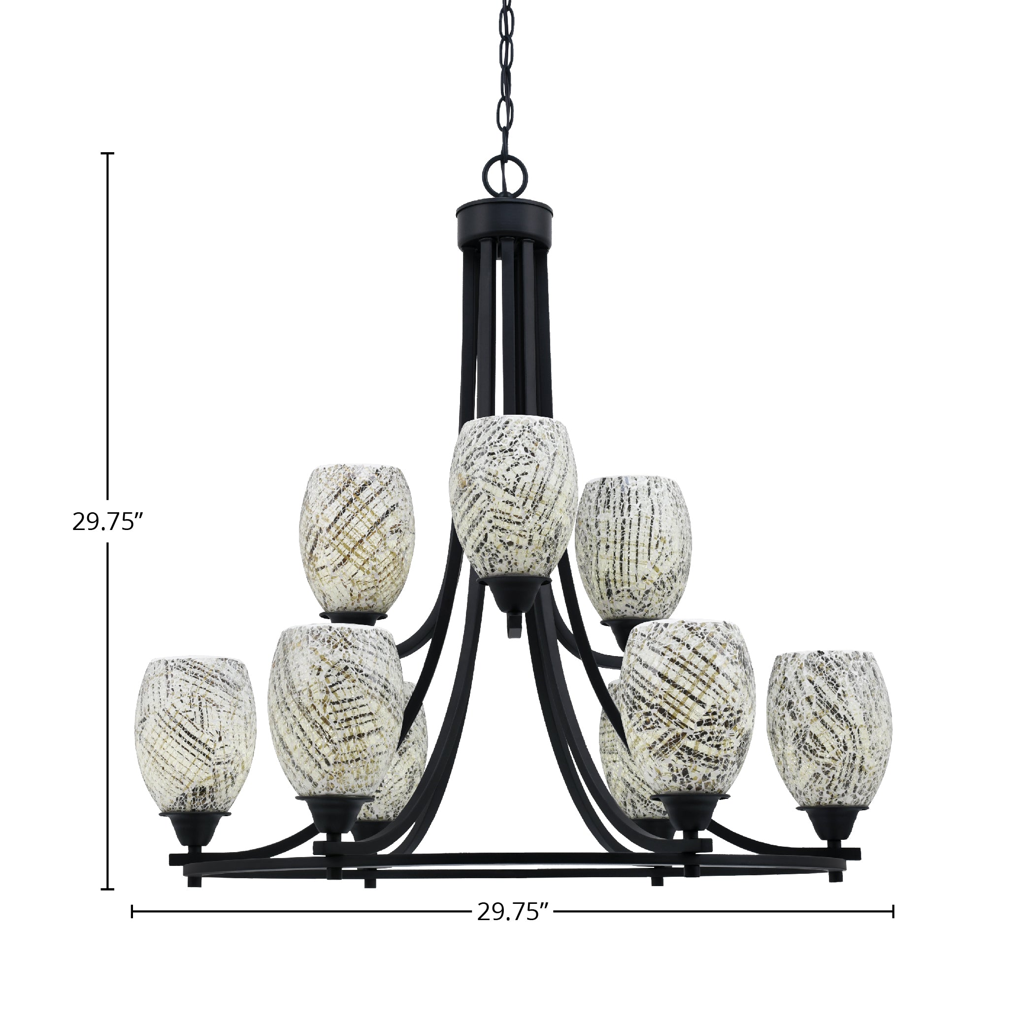 Paramount Nine Light Chandelier in Matte Black with 5" Natural Fusion Shade