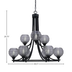 Paramount Nine Light Chandelier in Matte Black with 6" Smoke Ribbed Shade