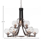 Paramount Nine Light Chandelier in Matte Black & Brushed Nickel with 7" Clear Bubble Shade