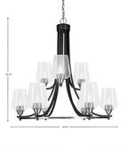 Paramount Nine Light Chandelier in Matte Black & Brushed Nickel with 5" Clear Bubble Shade