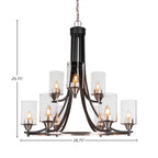 Paramount Nine Light Chandelier in Matte Black & Brushed Nickel with 4" Clear Bubble Shade