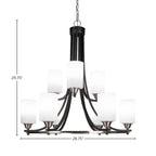 Paramount Nine Light Chandelier in Matte Black & Brushed Nickel with 4" White Muslin Shade