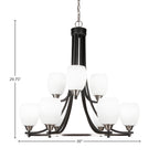 Paramount Nine Light Chandelier in Matte Black & Brushed Nickel with 5" White Matrix Shade