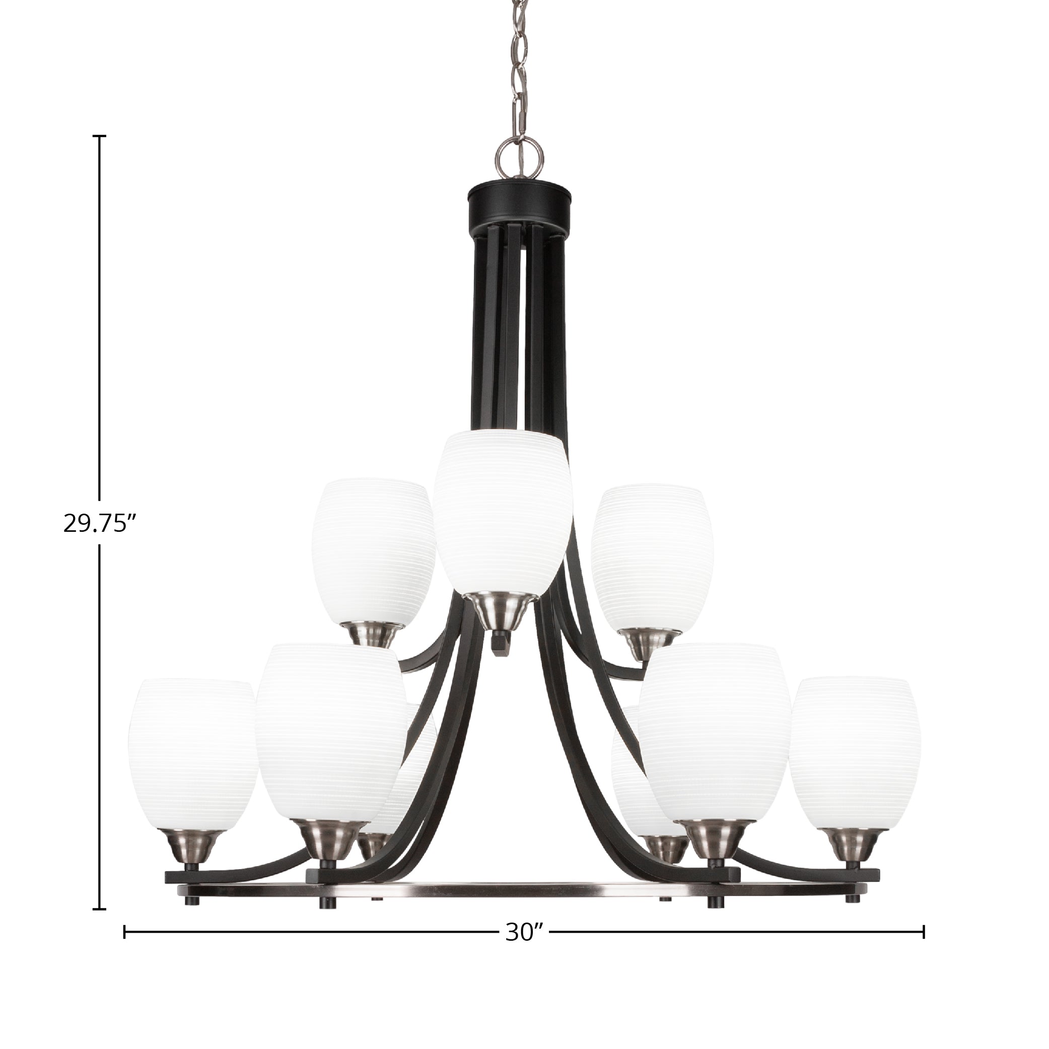 Paramount Nine Light Chandelier in Matte Black & Brushed Nickel with 5" White Matrix Shade