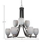 Paramount Nine Light Chandelier in Matte Black & Brushed Nickel with 5" Gray Matrix Shade