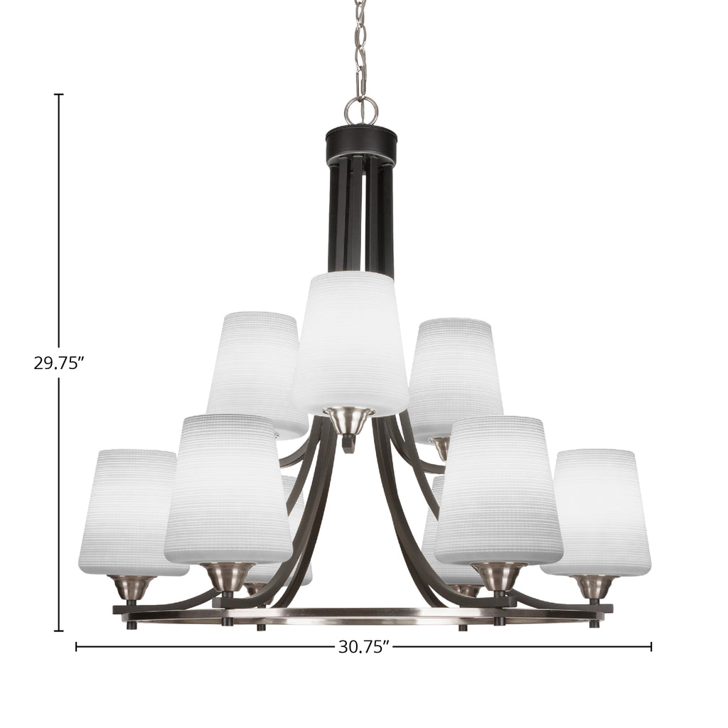 Paramount Nine Light Chandelier in Matte Black & Brushed Nickel with 6" White Matrix Shade