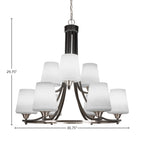 Paramount Nine Light Chandelier in Matte Black & Brushed Nickel with 6" White Matrix Shade