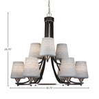 Paramount Nine Light Chandelier in Matte Black & Brushed Nickel with 6" Gray Matrix Shade