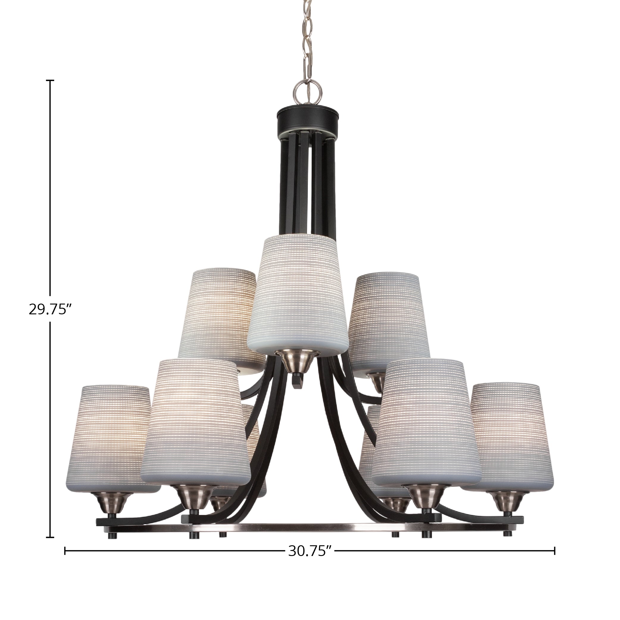 Paramount Nine Light Chandelier in Matte Black & Brushed Nickel with 6" Gray Matrix Shade