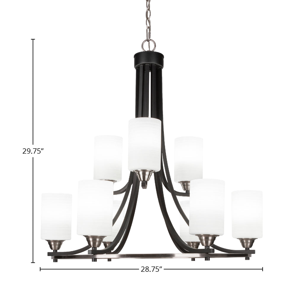 Paramount Nine Light Chandelier in Matte Black & Brushed Nickel with 4" White Matrix Shade
