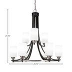 Paramount Nine Light Chandelier in Matte Black & Brushed Nickel with 4" White Matrix Shade
