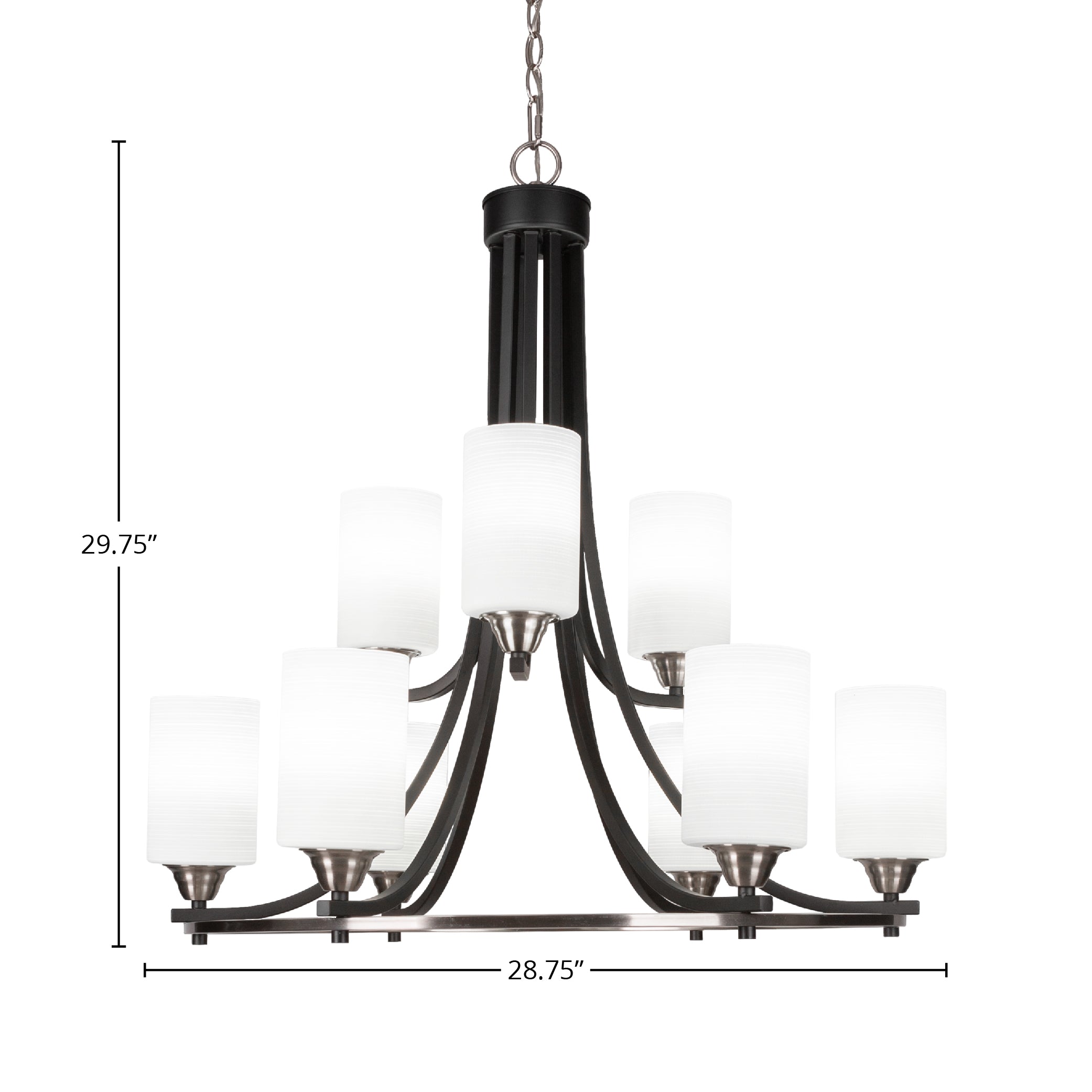 Paramount Nine Light Chandelier in Matte Black & Brushed Nickel with 4" White Matrix Shade