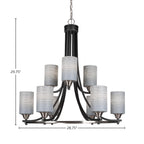 Paramount Nine Light Chandelier in Matte Black & Brushed Nickel with 4" Gray Matrix Shade