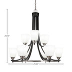 Paramount Nine Light Chandelier in Matte Black & Brushed Nickel with 4.5" Square White Muslin Shade