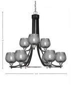 Paramount Nine Light Chandelier in Matte Black & Brushed Nickel with Smoke Textured Shade