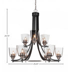 Paramount Nine Light Chandelier in Matte Black & Brushed Nickel with 4.5" Square Clear Bubble Shade