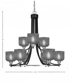 Paramount Nine Light Chandelier in Matte Black & Brushed Nickel with Smoke Textured Shade