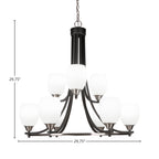 Paramount Nine Light Chandelier in Matte Black & Brushed Nickel with 5" White Linen Shade