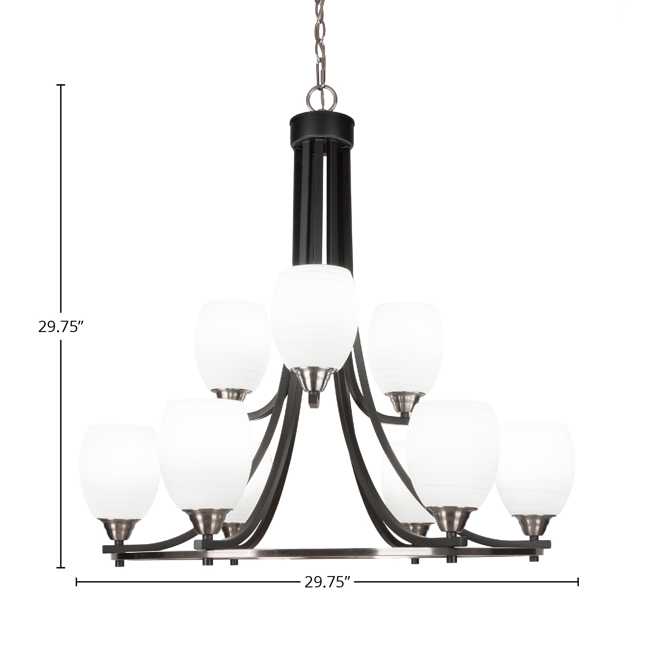 Paramount Nine Light Chandelier in Matte Black & Brushed Nickel with 5" White Linen Shade