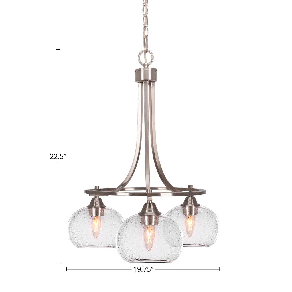 Paramount Three Light Chandelier in Brushed Nickel with 7" Clear Bubble Shade