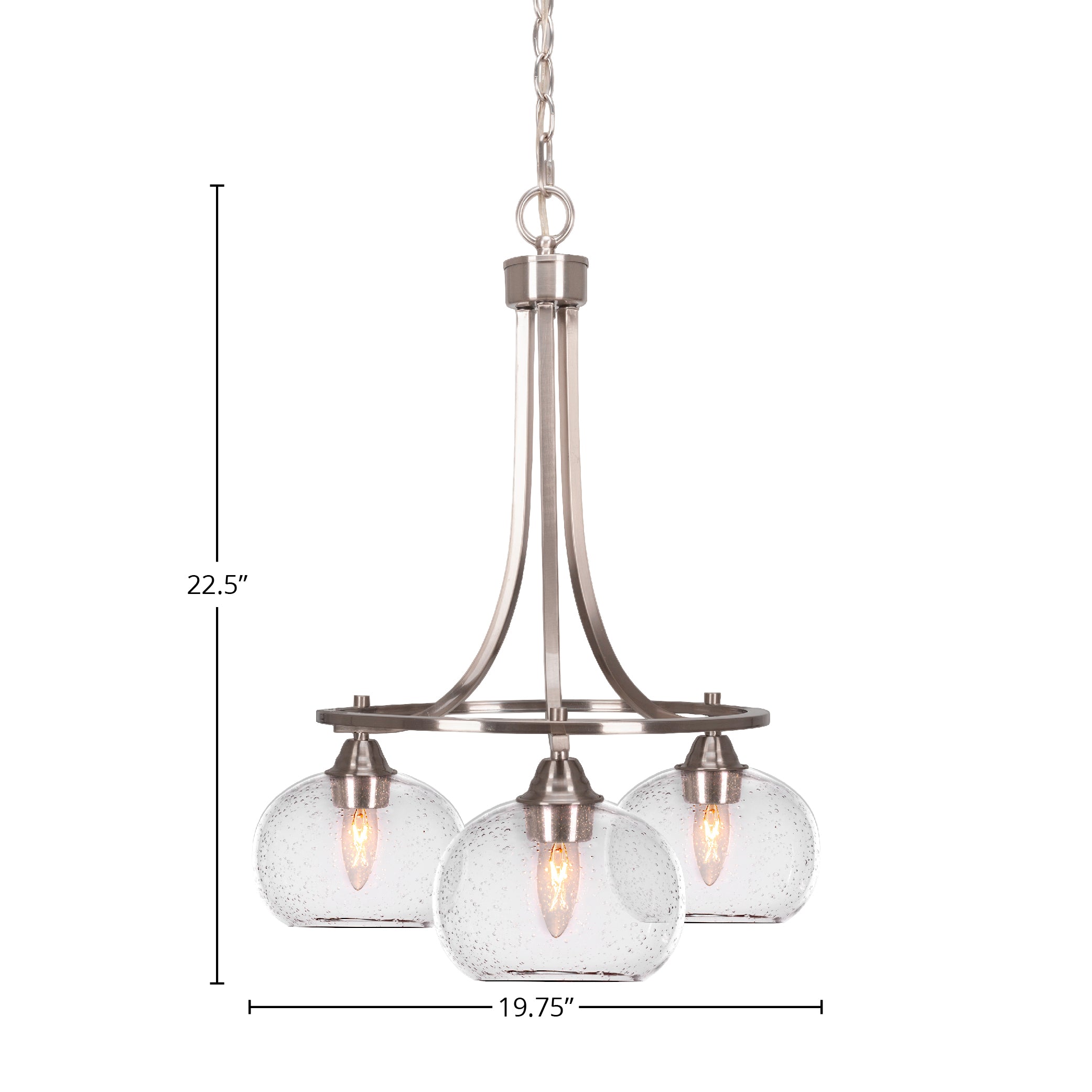 Paramount Three Light Chandelier in Brushed Nickel with 7" Clear Bubble Shade