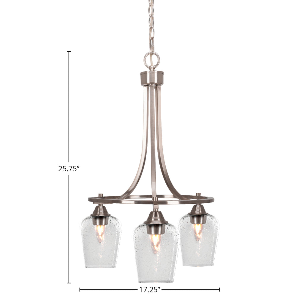 Paramount Three Light Chandelier in Brushed Nickel with 5" Clear Bubble Shade