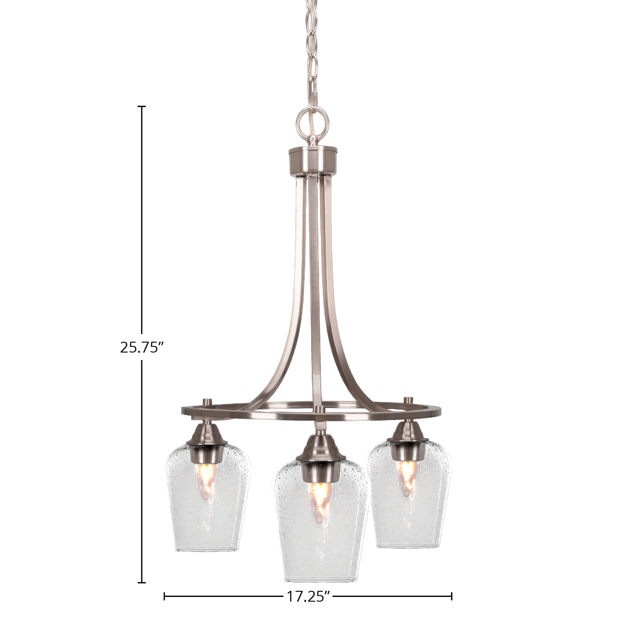 Paramount Three Light Chandelier in Brushed Nickel with 5" Clear Bubble Shade
